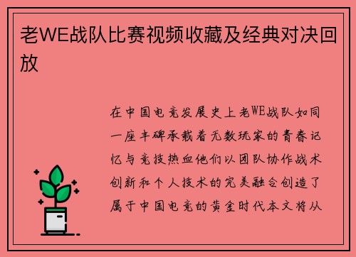 老WE战队比赛视频收藏及经典对决回放
